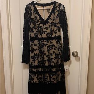 Taylor dress sz 6 v neck long sleeve beige black